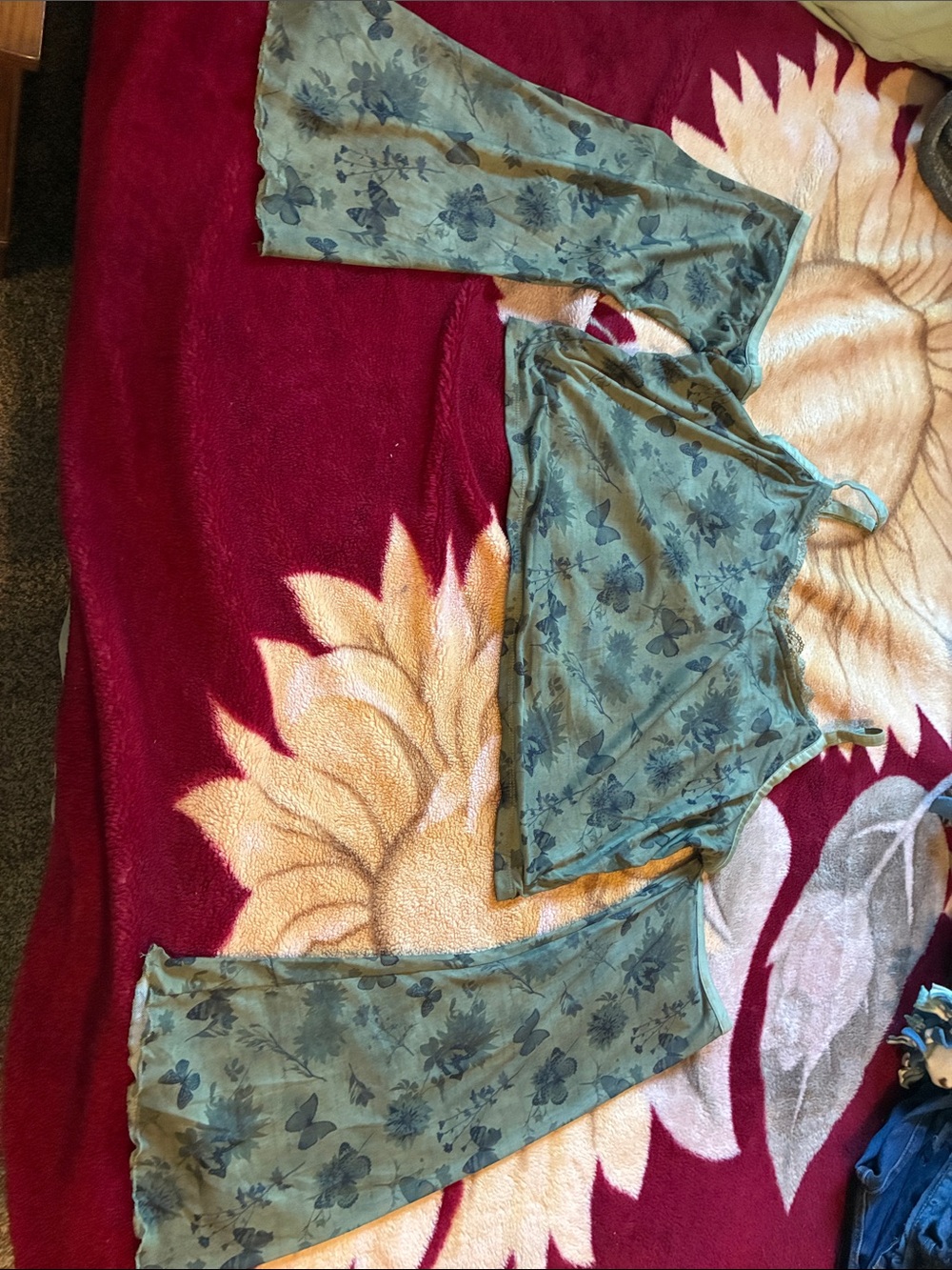 Green Floral Sheer Women's Sweater Top